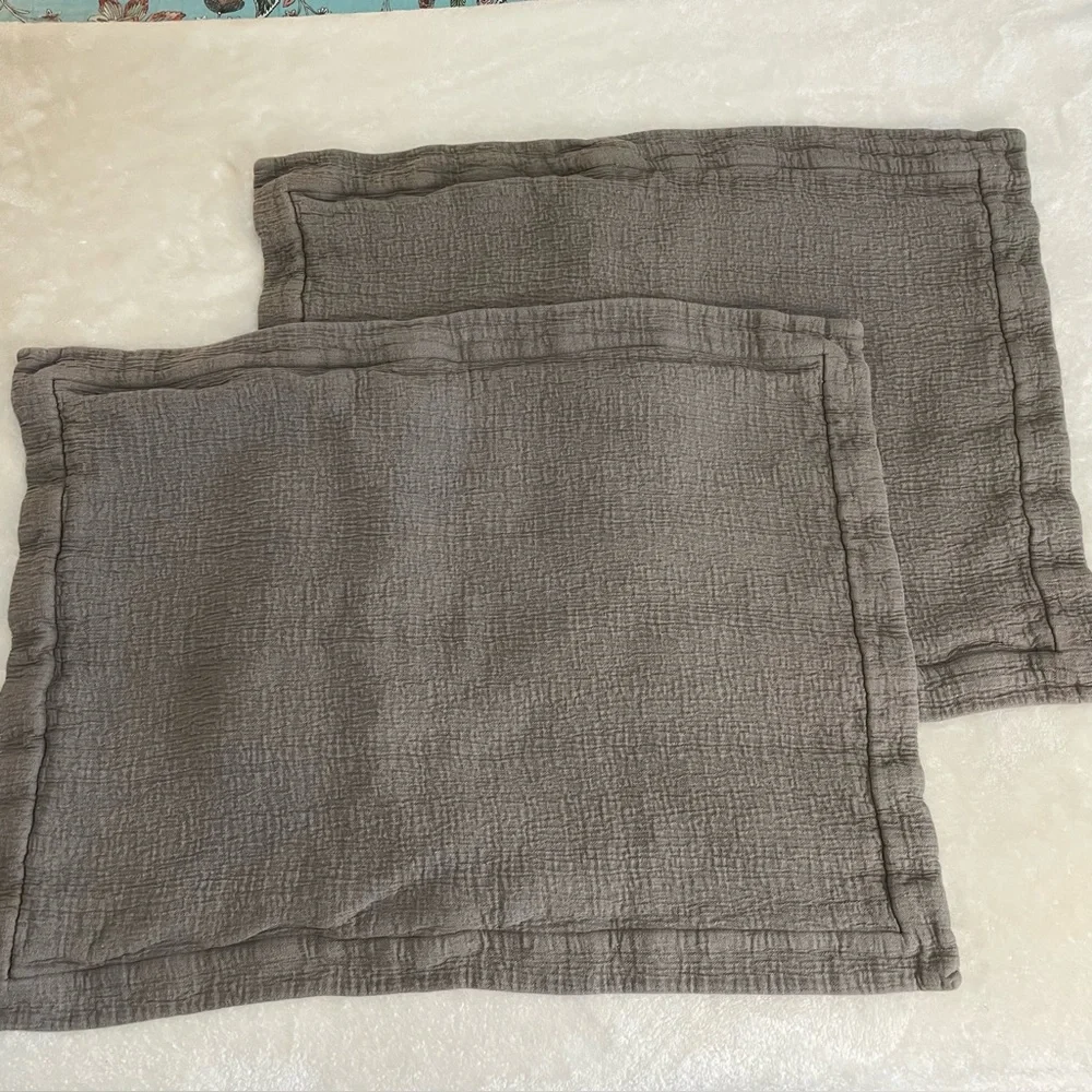 RH Restoration Hardware Gray Pair Cotton Linen Blend Standard Sz Pillow Shams